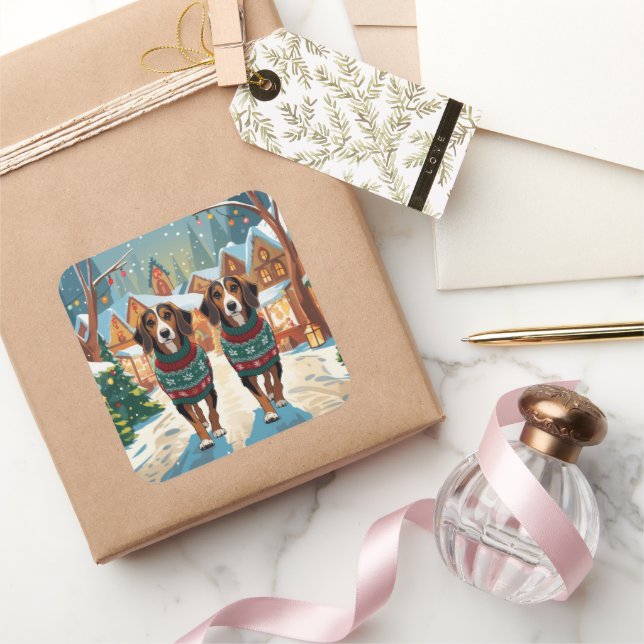 Sticker Carré Afghan Hound Dogs Christmas Snow Holiday (Cadeaux)