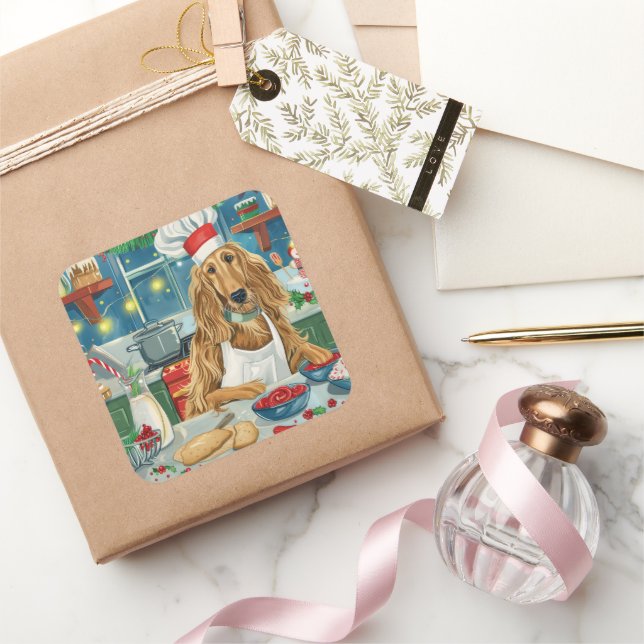 Sticker Carré Afghan Hound Holiday Baking : Noël festif (Cadeaux)