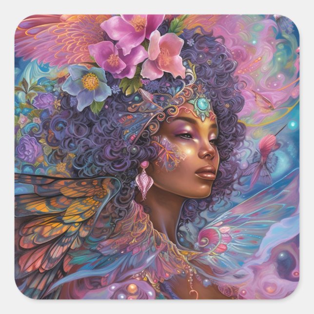Sticker Carré African American Black Goddess Queen Imaginaire Ar (Devant)