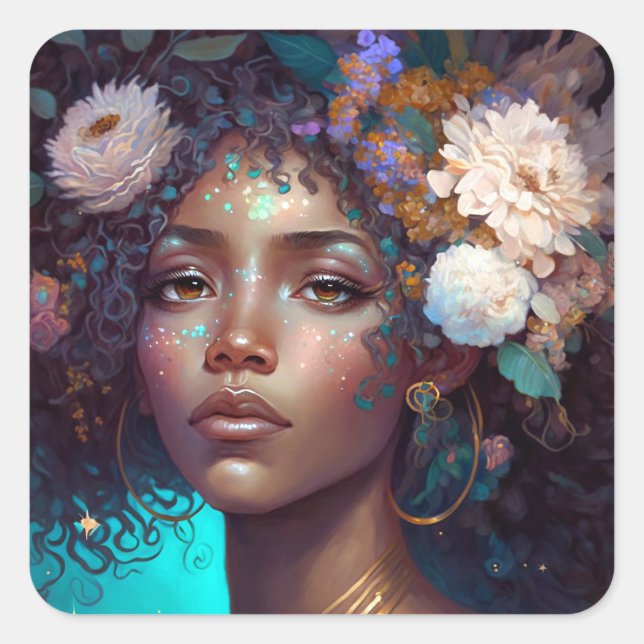 Sticker Carré African American Black Goddess Queen Imaginaire Ar (Devant)