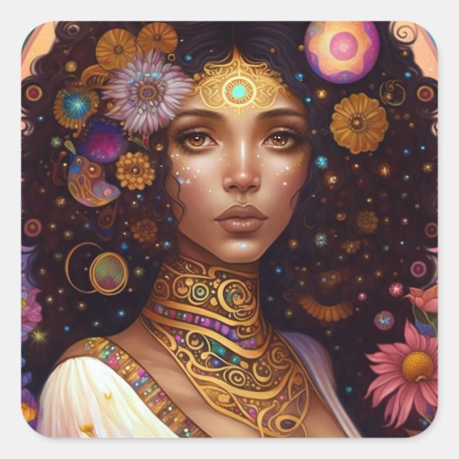 Sticker Carré African American Black Goddess Queen Imaginaire Ar (Devant)