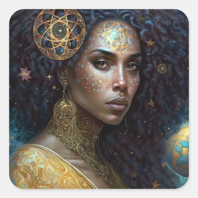 Sticker Carré African American Black Goddess Queen Imaginaire Ar (Devant)