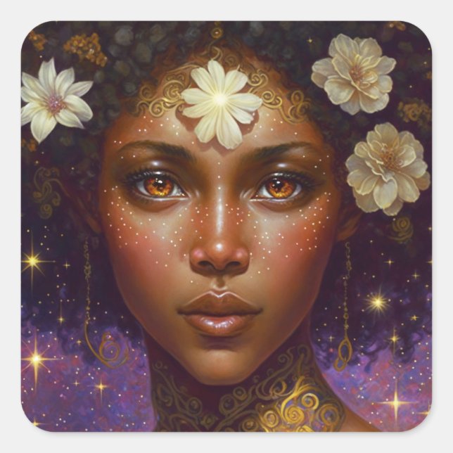 Sticker Carré African American Black Goddess Queen Imaginaire Ar (Devant)