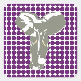 Sticker Carré African Violet Safari Dot avec Pop Art Elephant