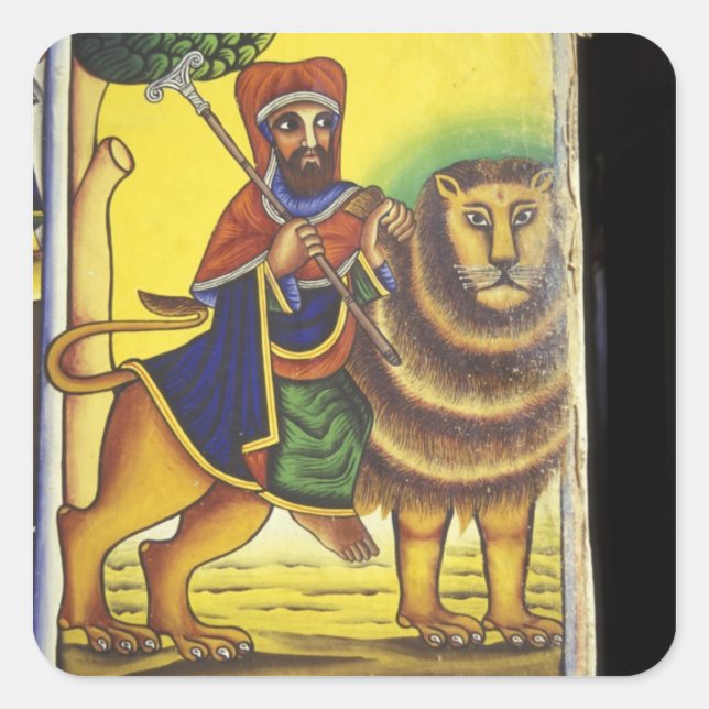 Sticker Carré Afrique, Éthiopie. Oeuvre représentant le lion de (Devant)
