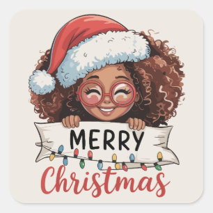 Sticker Carré Afro-Américain Joyeux Noël Africain Noir