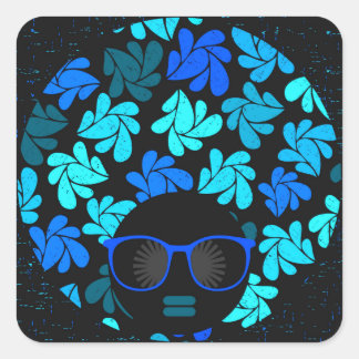 Sticker Carré Afro Diva Bleu 