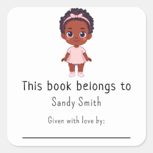 Sticker Carré Afro petite fille - Ce livre appartient avec messa
