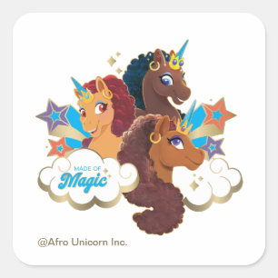 Sticker Carré Afro Unicorn "Fabriqué en magie" Trio Design