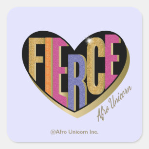 Sticker Carré Afro Unicorn Fierce Heart Design