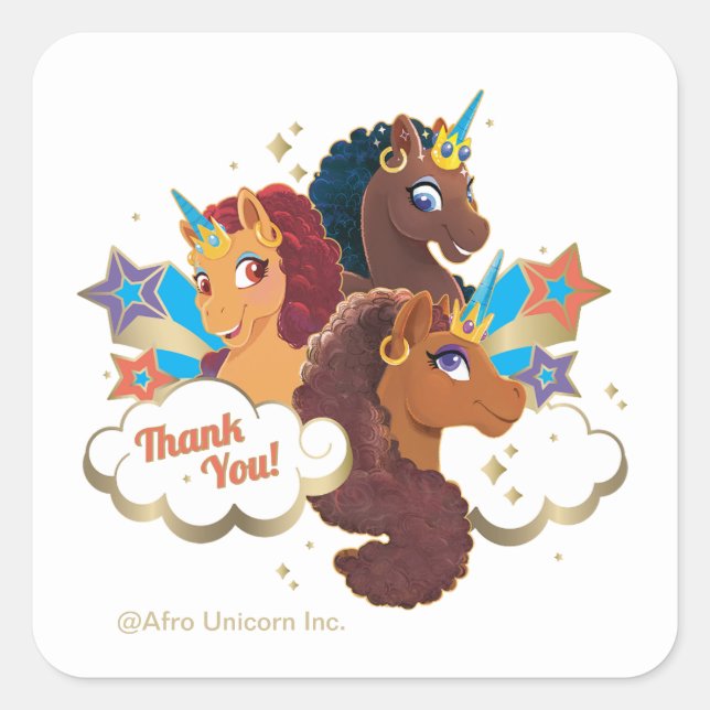 Sticker Carré Afro Unicorn | Merci d'anniversaire des filles mag (Devant)