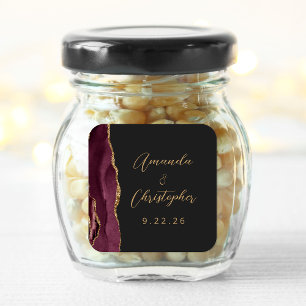 Sticker Carré Agate Bourgogne Or Script Sombre Mariage