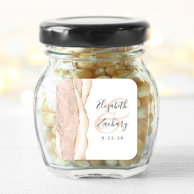 Sticker Carré Agate Geode Script Mariage d'or ivoire (Créateur téléchargé)