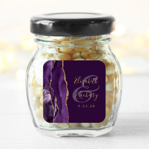 Sticker Carré Agate Geode Script Purple Gold Plum Mariage