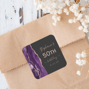 Sticker Carré Agate Rose Gold Violet Foncé 50e Anniversaire