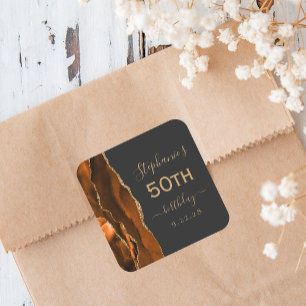 Sticker Carré Agate Script Burnt Orange Or foncé 50e anniversair