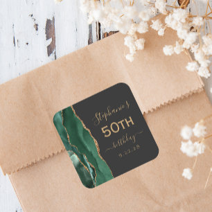 Sticker Carré Agate Script Emerald Green Gold Dark 50e anniversa
