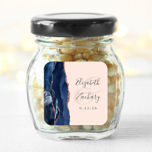 Sticker Carré Agate Script Marine Rose Bleu Gold Mariage Blush