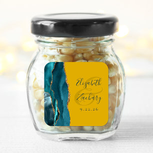 Sticker Carré Agate Script Turquoise or moutarde Jaune Mariage