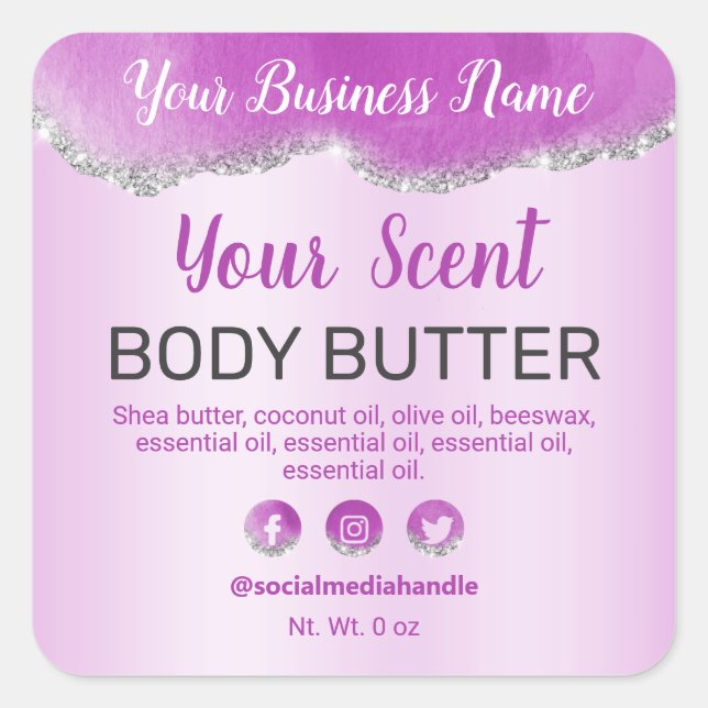 Sticker Carré Agate subtil Purple Silver Parties scintillant Éti (Devant)