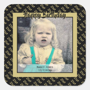 Sticker Carré Age, photo : Numéro d'anniversaire Motif Gold/Whit