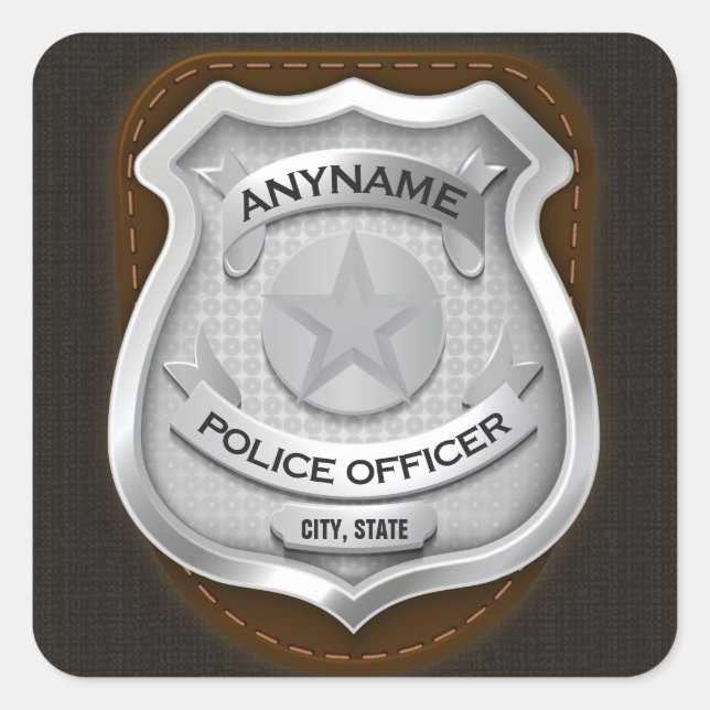 Sticker Carré Agent de police personnalisé Sheriff Cop NAME Badg (Devant)