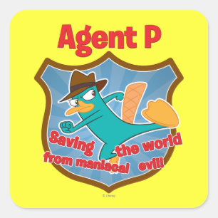 Sticker Carré Agent P Sauver le monde du mal maniaque Badge