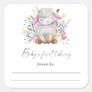 Sticker Carré Agneau - Ex-libris pour Baby Shower, livres pour b
