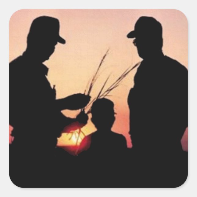 Sticker Carré Agriculteurs et coucher du soleil (Devant)