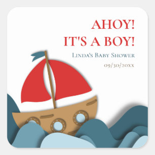 Sticker Carré Ahoy est un garçon Baby shower Nautical Boy