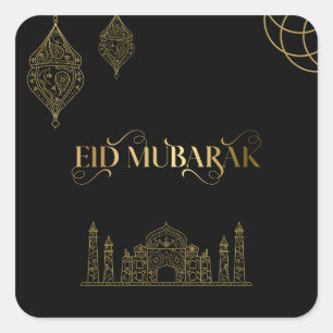 Sticker Carré Aïd Moubarak 2024 - Calligraphie d'or