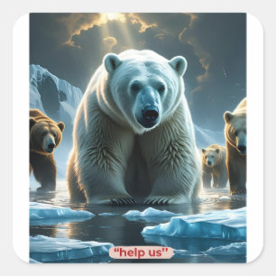 Sticker Carré Aidez-nous - Ours polaires sur la glace fine