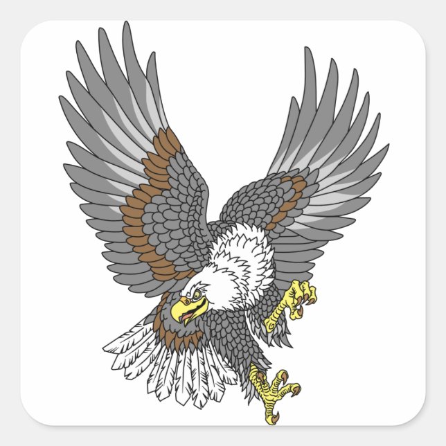 Sticker Carré Aigle à tête blanche américain dans la clé de vol (Devant)