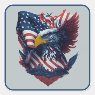Sticker Carré Aigle Art USA Rouge Blanc Bleu Liberté Patriotisme