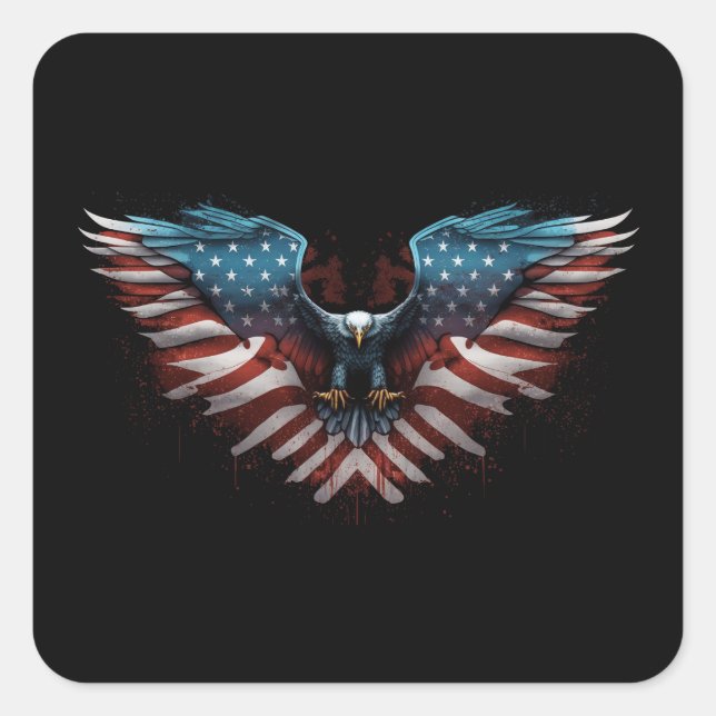 Sticker Carré aigle avec drapeau américain (Devant)