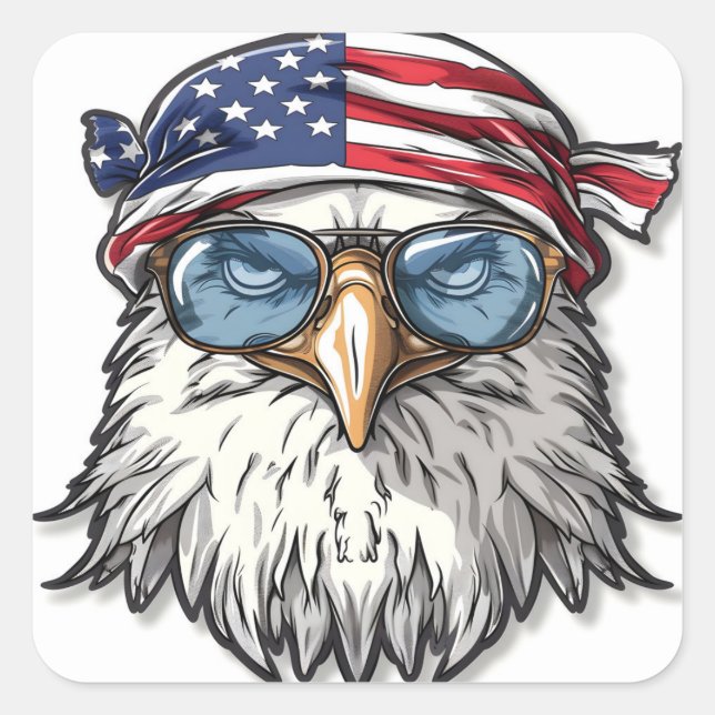 Sticker Carré Aigle d'Amérique cool (Devant)