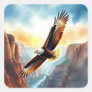 Sticker Carré Aigle survolant le canyon