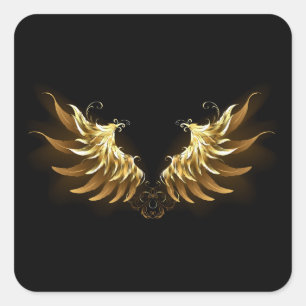 Sticker Carré Ailes d'Ange d'or sur arrière - plan noir