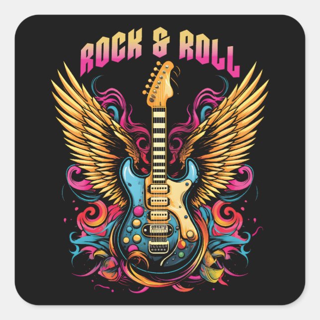 Sticker Carré Ailes de guitare Rock n Roll (Devant)