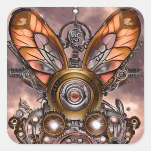 Sticker Carré Ailes de libellule Steampunk Vintage Surréaliste