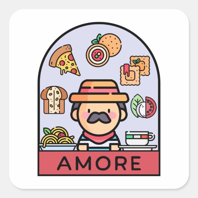 Sticker Carré Aimer la cuisine italienne (Devant)