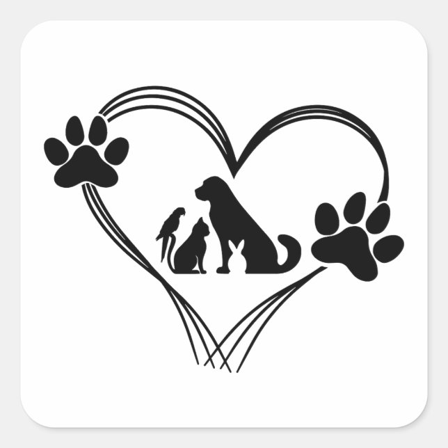 Sticker Carré Aimer les pattes des animaux familiers (Devant)