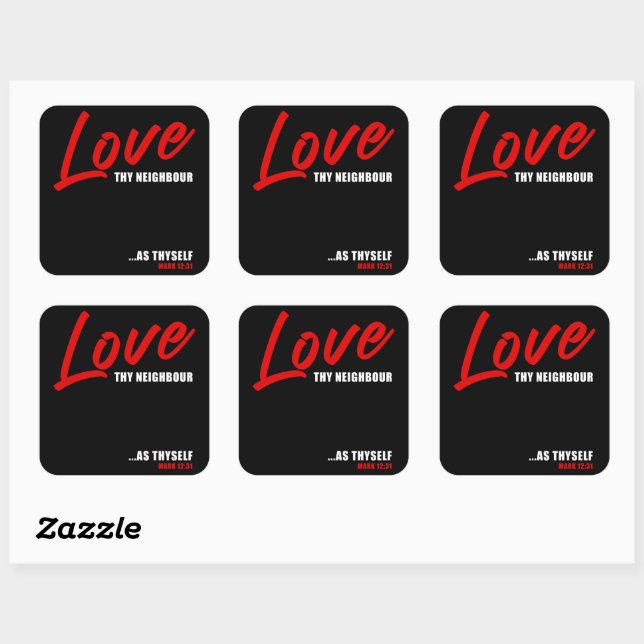 Sticker Carré Aimez Votre Voisin... Mark 12:31 Positif féminin (Feuille)