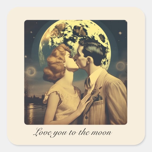 Sticker Carré Aimez-vous à la lune, affiche de voyage personnali (Devant)