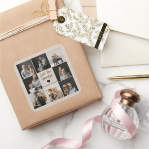 Sticker Carré Aimez-vous grand-père avec coeur et photos -