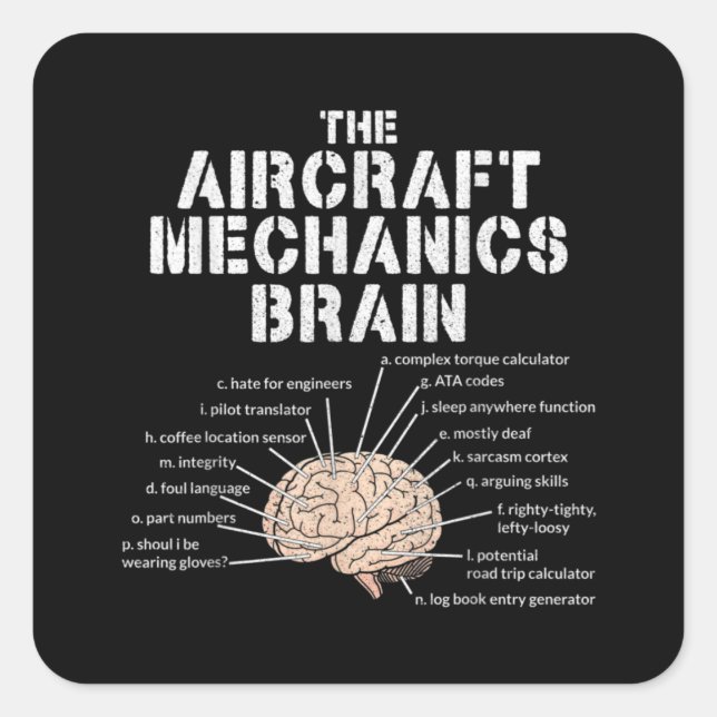 Sticker Carré Aircraft Mechanics Brain Aviation (Devant)
