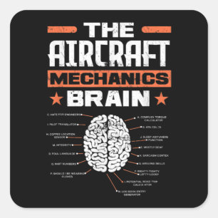 Sticker Carré Aircraft Mechanics Brain Aviation Funny Aircraft M