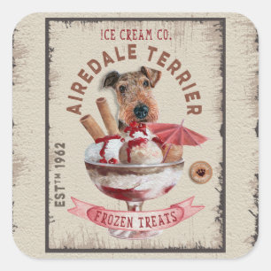 Sticker Carré Airedale Terrier Crème glacée Funny Frozen Traitem