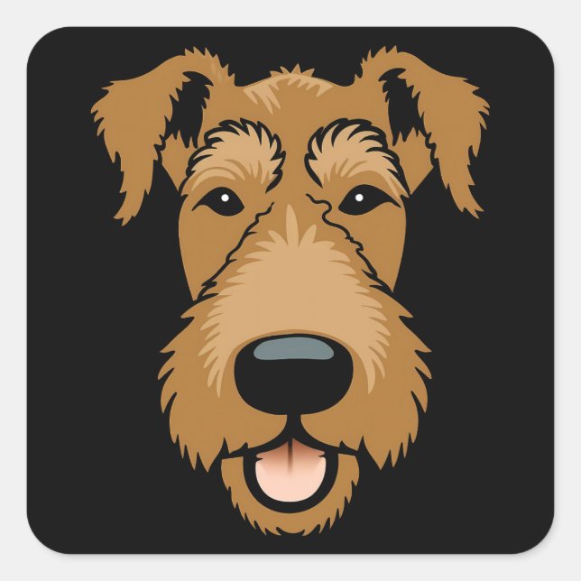 Sticker Carré Airedale Terrier Cute Drôle Drôle Caricature Chien (Devant)