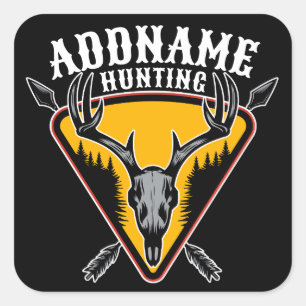 Sticker Carré AJOUTER NOM Hunter Elk Crâne Gros Antlers Chasse a
